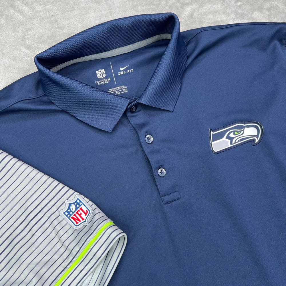 Nike Seattle Seahawks Polo Shirt Mens‎ 2XL Blue Striped NFL Dri-FIT Performance